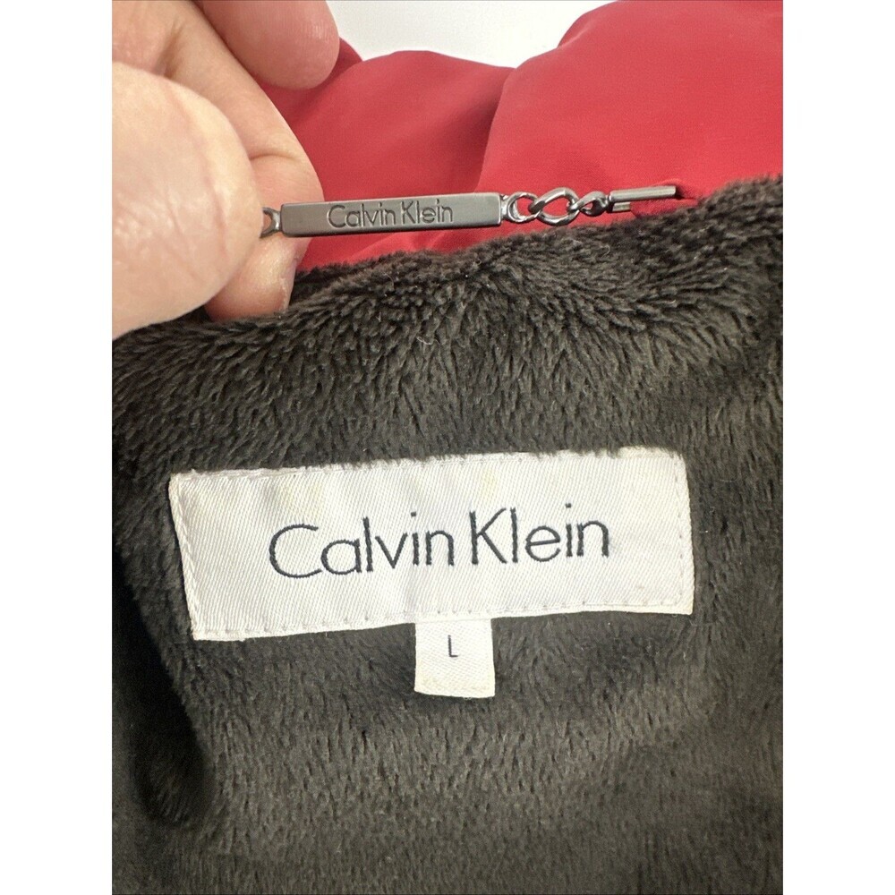 Calvin Klein Down Puffer Coat Zip Red Fleece Lined Pocket Insulated Women Medium - Picture 6 of 16